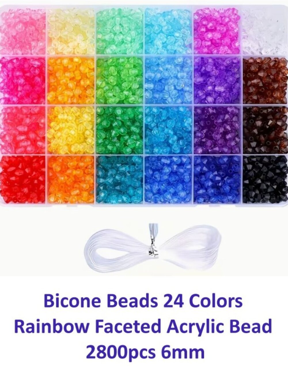 Bicone Beads 24 Colors Rainbow Faceted Acrylic Bead 2800pcs 6mm